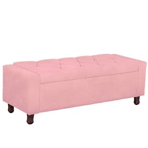 Calçadeira Baú Casal Estofada Valencia Veludo Cor Rosa Bebe