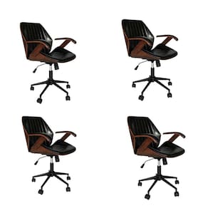 Kit 4 Cadeiras De Escritório Giratórias Pu Preto