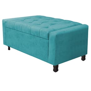 Calçadeira Baú Solteiro Everest P02 90cm Para Cama Box Suede Azul Turquesa