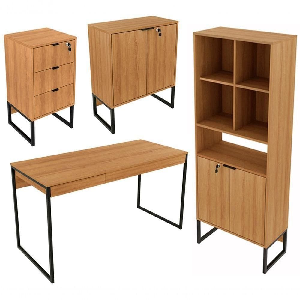 Conj Escritorio 4 Pçs Office Amendoa Preto Amendoa Preto