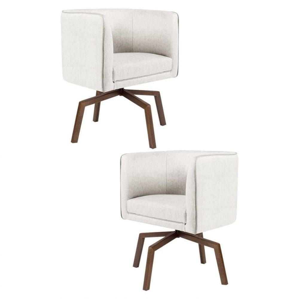 Kit 2 Poltronas  Base Ka Madeira Betina B-443 Linho Bege