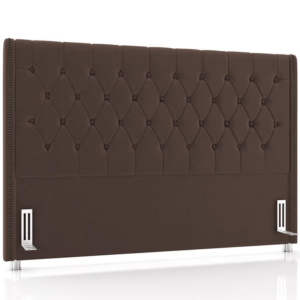 Cabeceira Cama Box Casal 140cm Estofada Frizza P05 Veludo Marrom - Lyam Decor