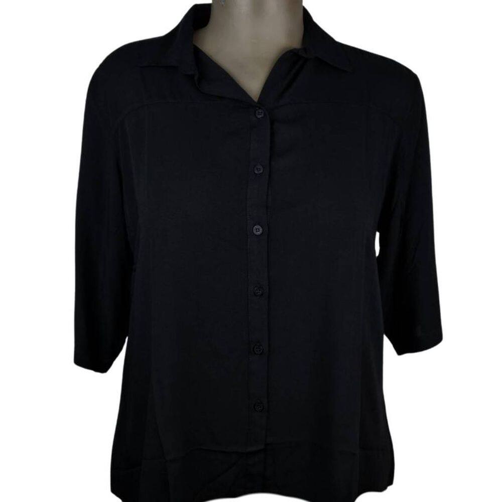 Camisete 3/4 Cores Lisas Preto Viscose 100% Plus