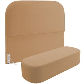Cabeceira Cama Box Casal 140cm Lanna Com Puff Recamier Doha W01 Bouclê Mostarda - Lyam Decor