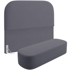 Cabeceira Cama Box Queen 160cm Lanna Com Puff Recamier Doha W01 Suede Cinza - Lyam Decor