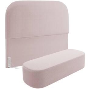 Cabeceira Cama Box Queen 160cm Lanna Com Puff Recamier Doha W01 Bouclê Rosê - Lyam Decor