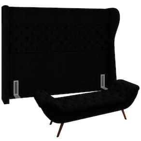 Kit Cabeceira Cama Box Casal 160cm Madrid Com Puff Recamier Santorini Bouclê Preto