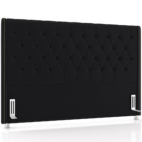 Cabeceira Cama Box Queen 160cm Estofada Frizza P05 Veludo Preto - Lyam Decor