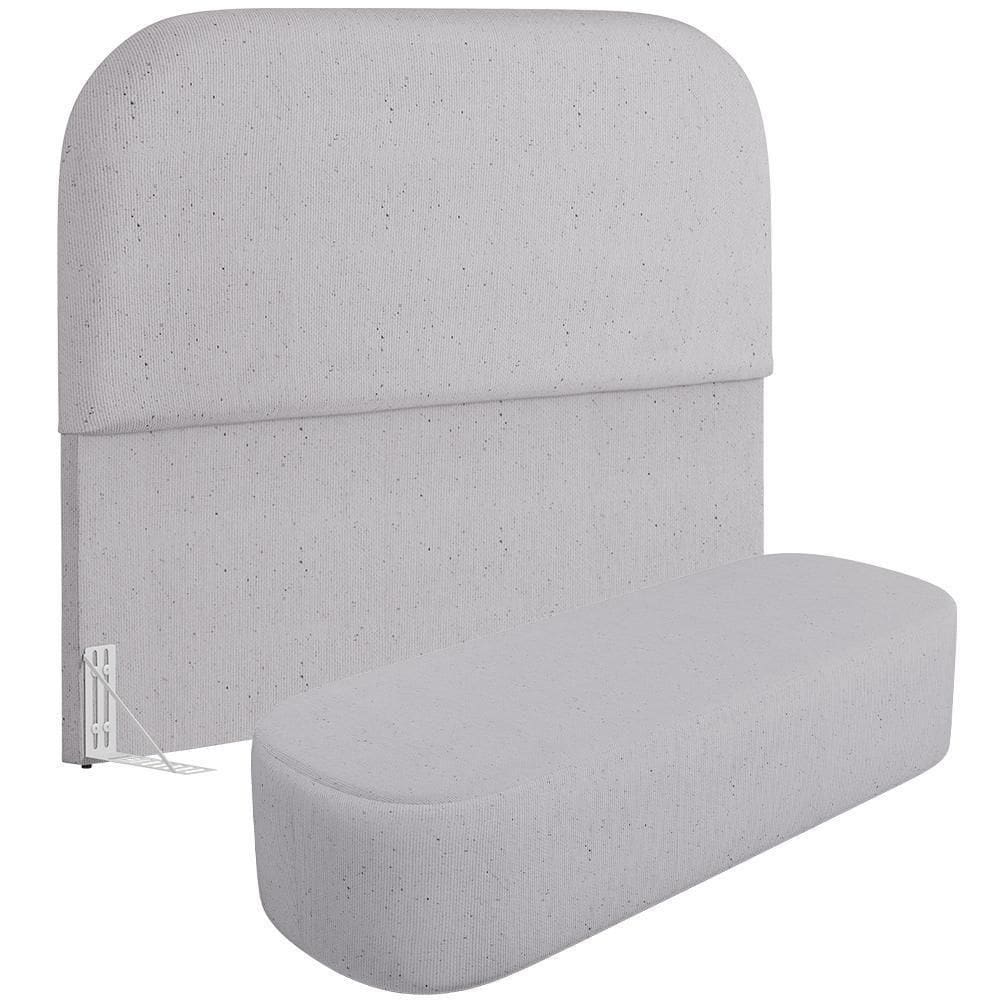 Cabeceira Cama Box Queen 160cm Lanna Com Puff Recamier Doha W01 Linho Cinza - Lyam Decor