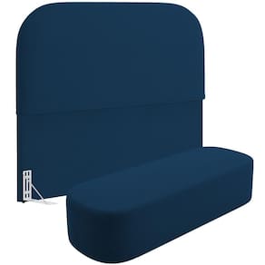 Cabeceira Cama Box Queen 160cm Lanna Com Puff Recamier Doha W01 Suede Azul Marinho - Lyam Decor