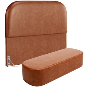 Cabeceira Cama Box King 195cm Lanna Com Puff Recamier Doha W01 Couríssimo Camel - Lyam Decor