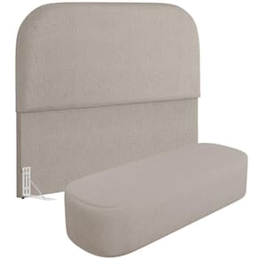 Cabeceira Cama Box Queen 160cm Lanna Com Puff Recamier Doha W01 Linho Bege - Lyam Decor