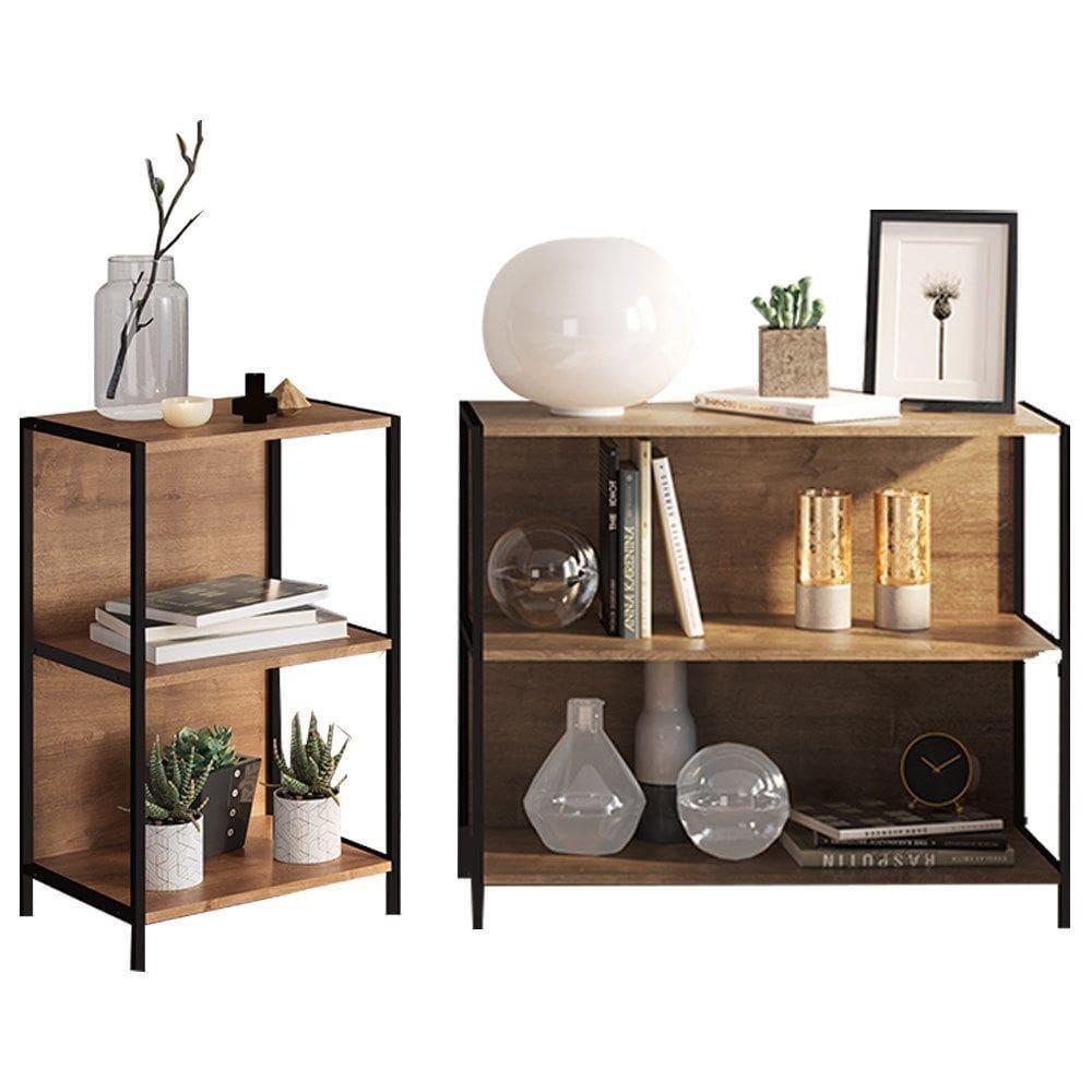 2 Estantes Livreiros Industrial Steel Base Preto