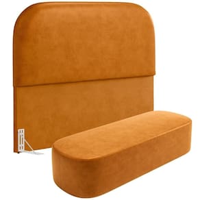 Cabeceira Cama Box Queen 160cm Lanna Com Puff Recamier Doha W01 Couríssimo Whisky - Lyam Decor