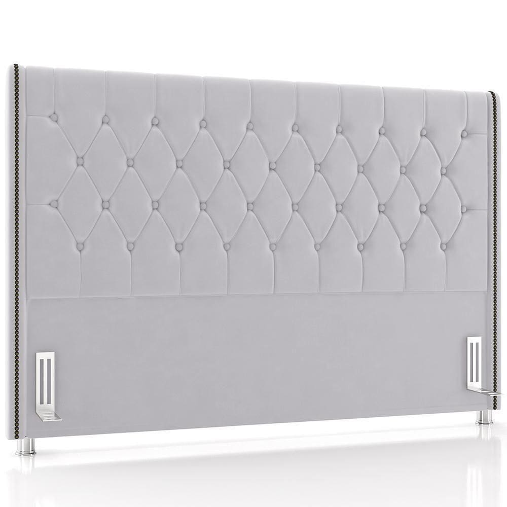 Cabeceira Cama Box Queen 160cm Estofada Frizza P05 Veludo Cinza - Lyam Decor