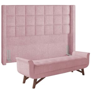 Kit Cabeceira Cama Box Paris 140cm Com Puff Recamier Itália P05 Bouclê Rosê