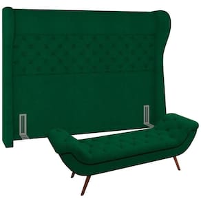 Kit Cabeceira Cama Box Casal 160cm Madrid Com Puff Recamier Santorini Bouclê Verde