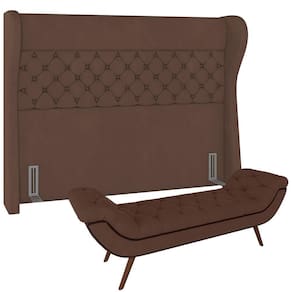 Kit Cabeceira Cama Box Casal 160cm Madrid Com Puff Recamier Santorini Veludo Marrom