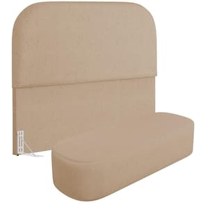 Cabeceira Cama Box Queen 160cm Lanna Com Puff Recamier Doha W01 Linho Bege Escuro - Lyam Decor