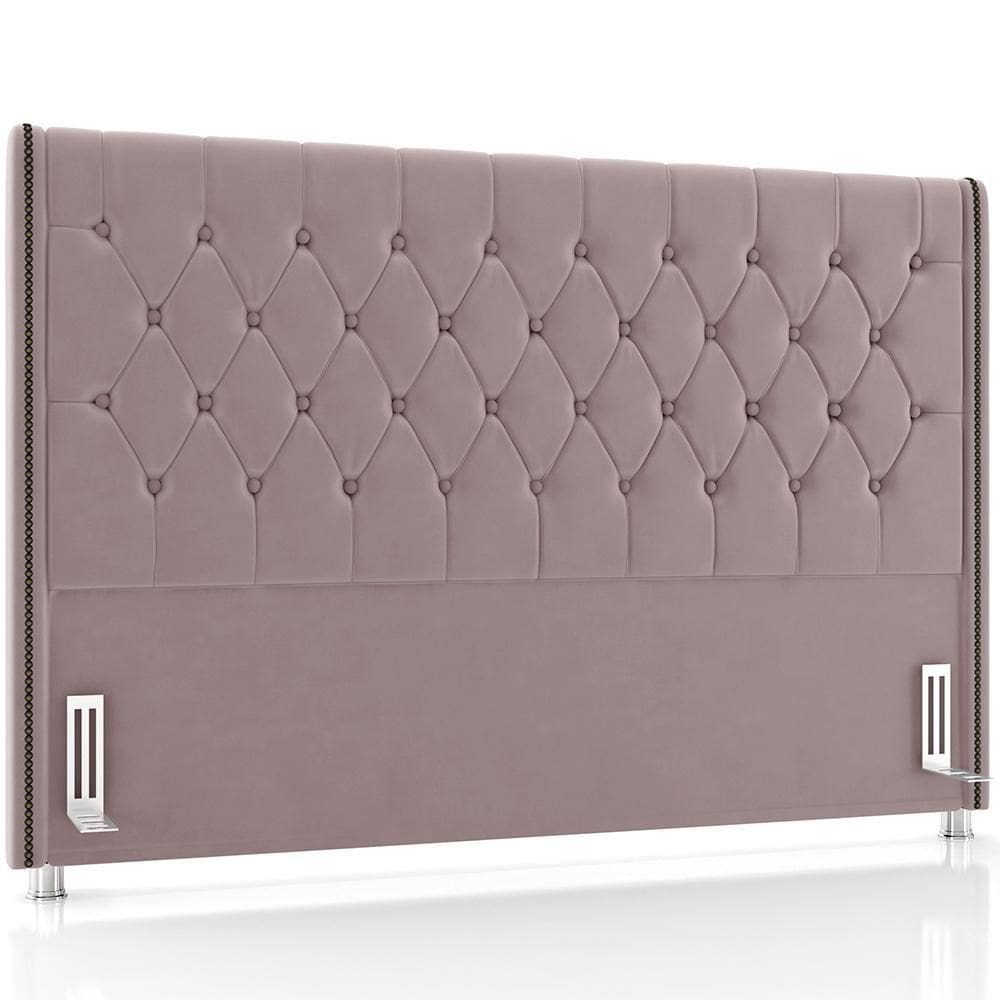Cabeceira Cama Box Casal 140cm Estofada Frizza P05 Veludo Rosê - Lyam Decor