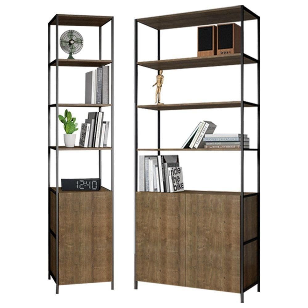 2 Estantes Livreiros Industrial Steel Base Preto Artesano