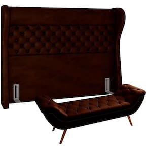 Kit Cabeceira Cama Box Casal 195cm Madrid Com Puff Recamier Santorini Couríssimo Marrom