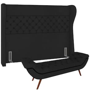 Kit Cabeceira Cama Box Casal 160cm Madrid Com Puff Recamier Santorini Veludo Preto