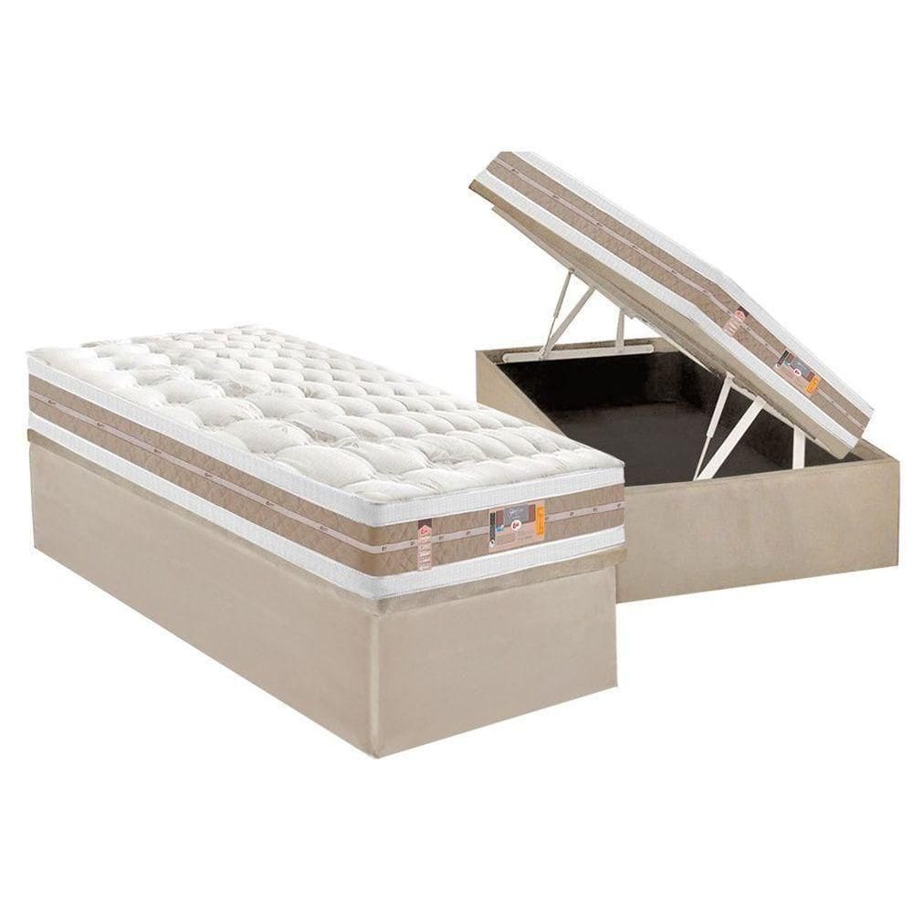 Cama Box Baú Solteiro: Colchão Castor Silver Star Air Double Face + Base Crc Suede Clean