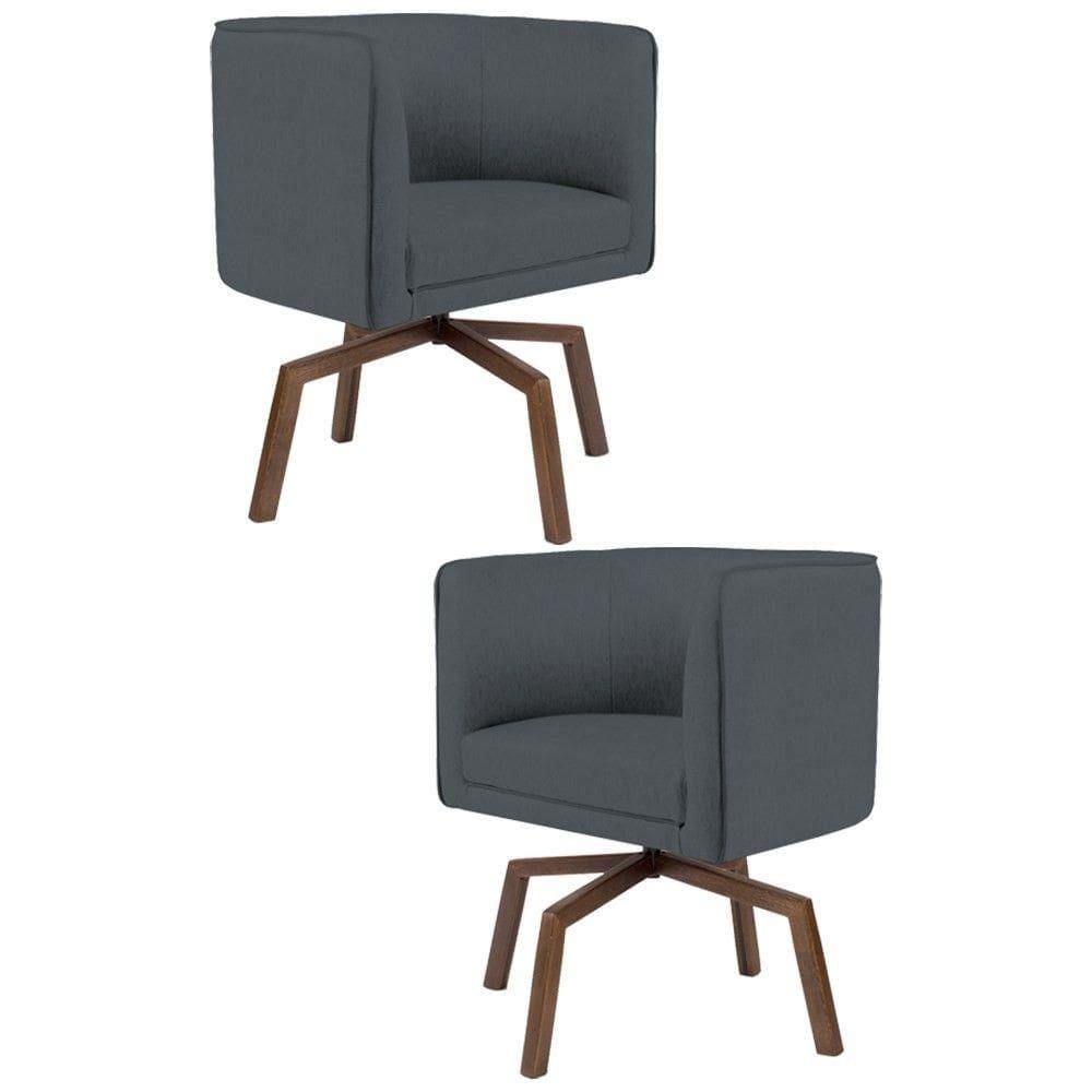 2 Poltronas Ka Madeira Betina C03 Corano Cinza