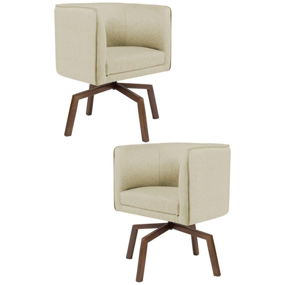 2 Poltronas Ka Madeira Betina C129 Linho Bege