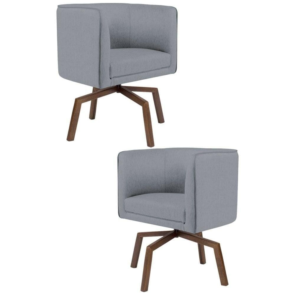 2 Poltronas Ka Madeira Betina C416 Linho Cinza Escuro