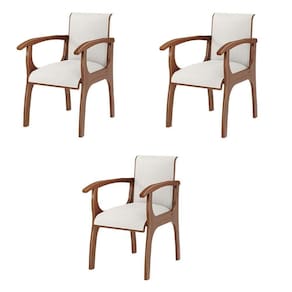 Kit 3 Cadeiras Jantar Pedri Com Braço Linho Off White/Imbuia