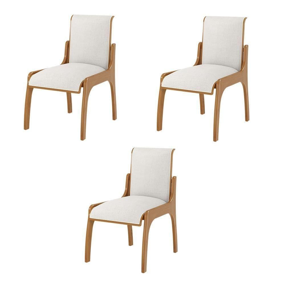 Kit 3 Cadeiras Jantar Pedri Linho Off White/Imbuia