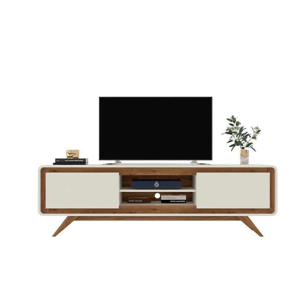 Rack Decorativo 2 Portas Pés De Madeira Nature/offwhite
