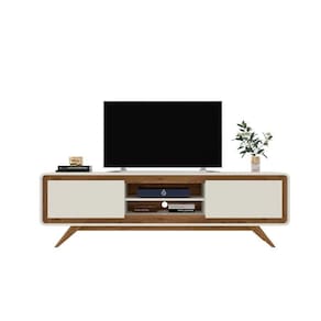 Rack Decorativo 2 Portas Pés De Madeira Nature/offwhite