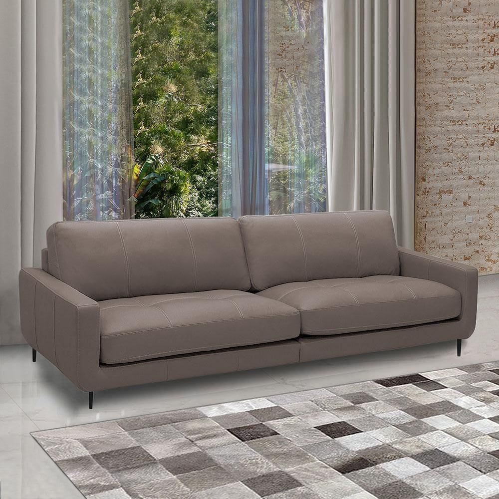 Sofá Decorativo Isaac 4 Lugares Sala De Estar 270cm Pés Em Aço Couro Avelã