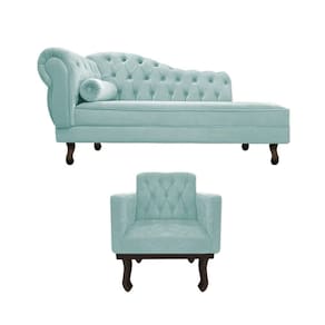 Kit Diva Recamier Diana 120cm Lado Direito E 1 Poltrona Classic Suede Azul Tiffany