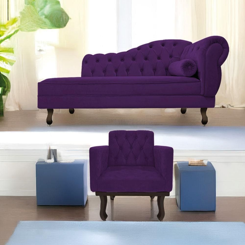 Kit Diva Recamier Diana 120cm Lado Esquerdo E 1 Poltrona Classic Suede Roxo