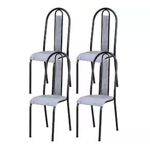 Kit 04 Cadeiras Tubular Cromo Preto 058 Assento Grafiato Gra