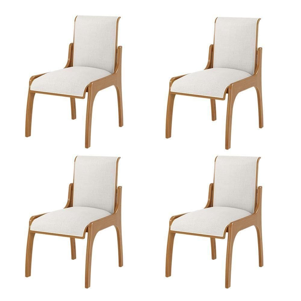 Kit 4 Cadeiras Jantar Pedri Linho Off White/Imbuia