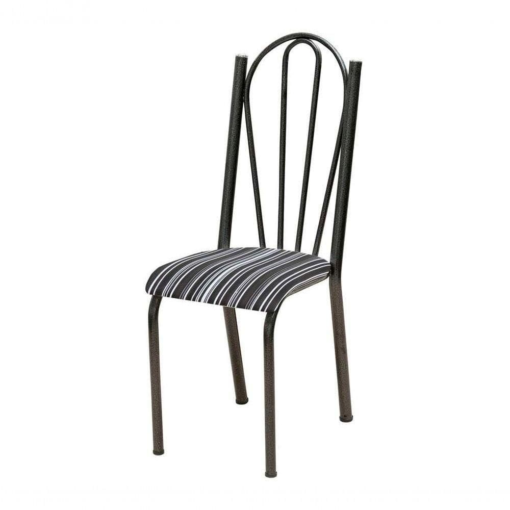 Cadeira Tubular Cromo Preto 021 Assento Preto Listrado