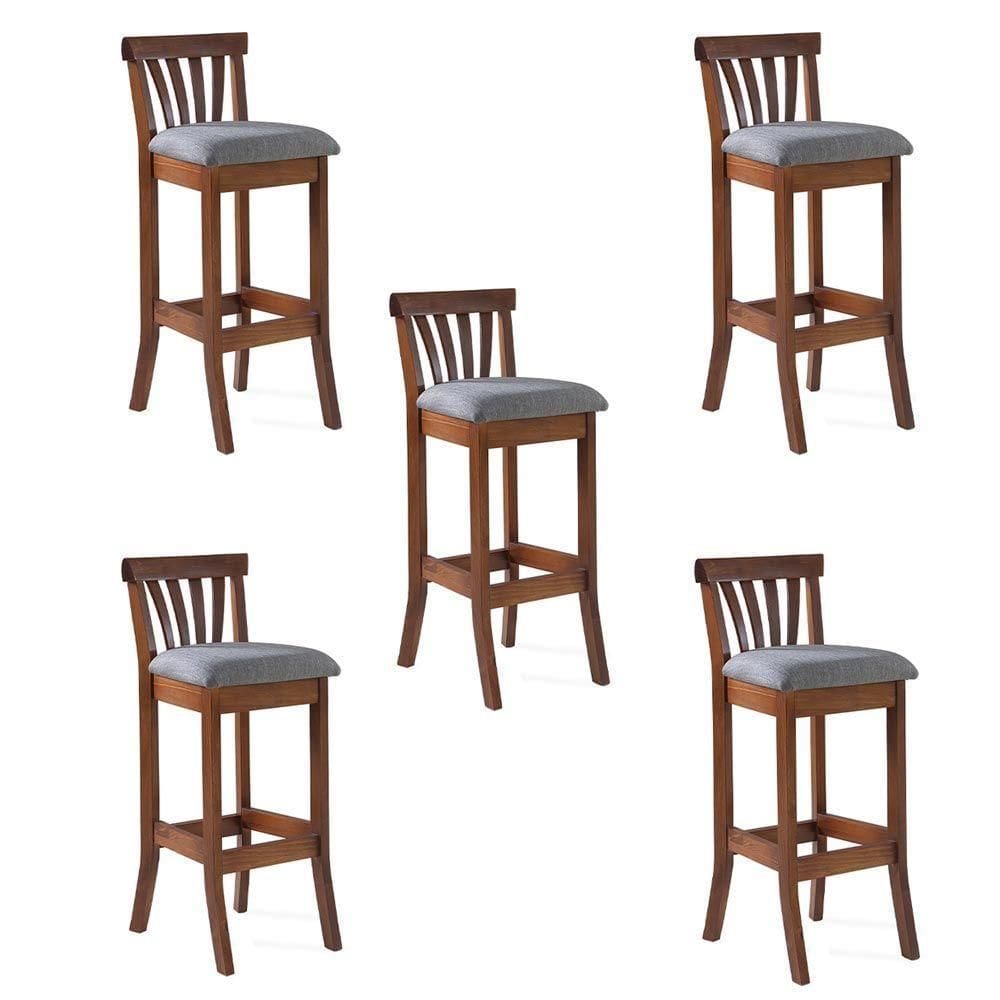 Kit 5 Banquetas Alta Bakeri Linho Cinza/Imbuia