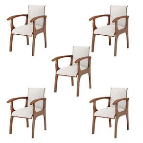 Kit 5 Cadeiras Jantar Pedri Com Braço Linho Off White/Imbuia