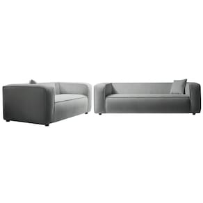 Kit Sofá 2 Lugares 160cm E Poltrona Decorativa Escritório Orgânico Cecília Bouclé Adj Decor Cinza