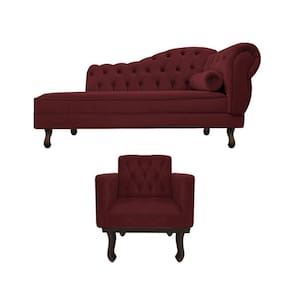 Kit Diva Recamier Diana 120cm Lado Esquerdo E 1 Poltrona Classic Suede Bordô