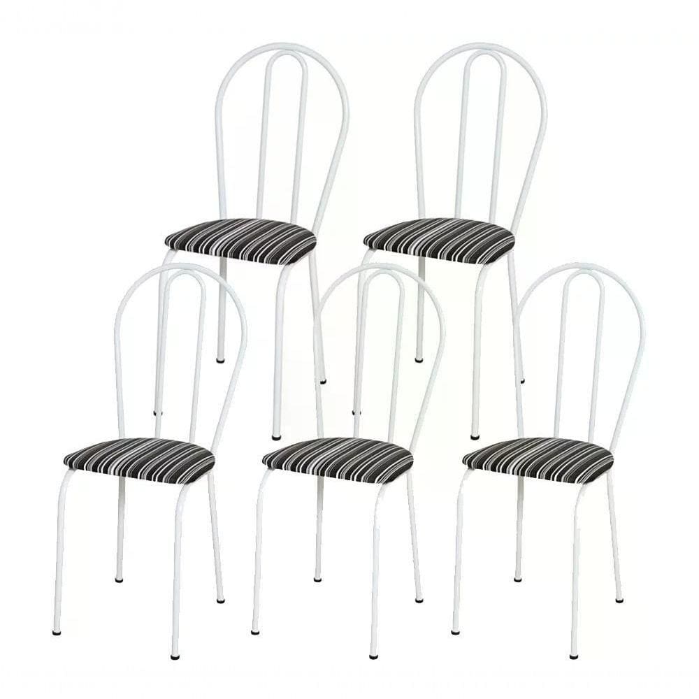 Kit 05 Cadeiras Tubular Branco 004 Assento Preto Listrado Pr