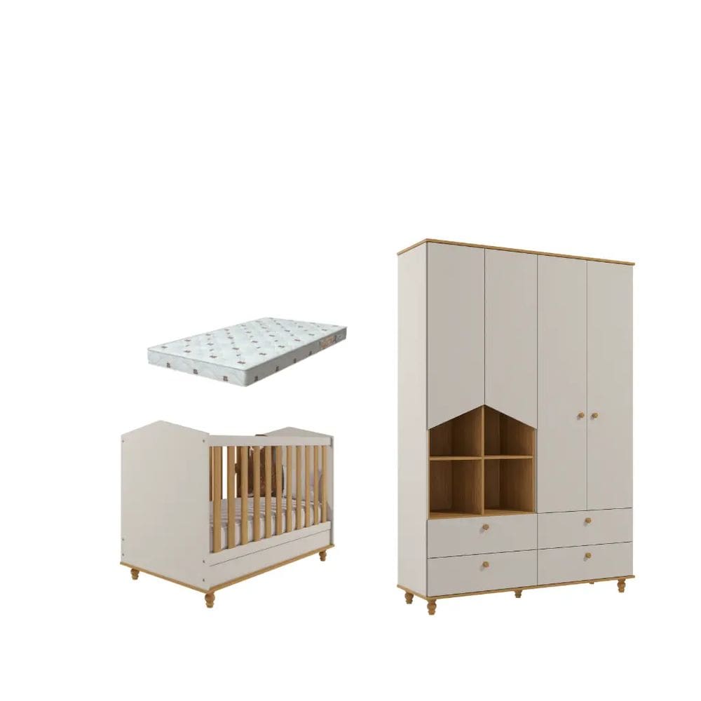 Quarto Bebe Berço Guarda Roupa MDF Dorabelly  Sinha Colchão