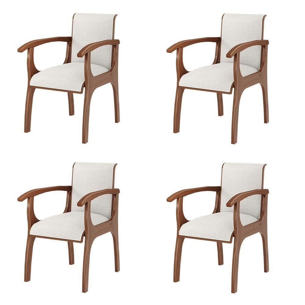 Kit 4 Cadeiras Jantar Pedri Com Braço Linho Off White/Imbuia