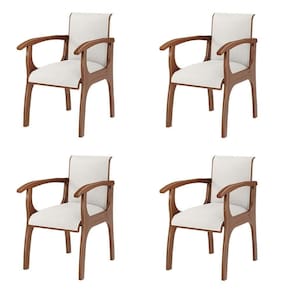 Kit 4 Cadeiras Jantar Pedri Com Braço Linho Off White/Imbuia