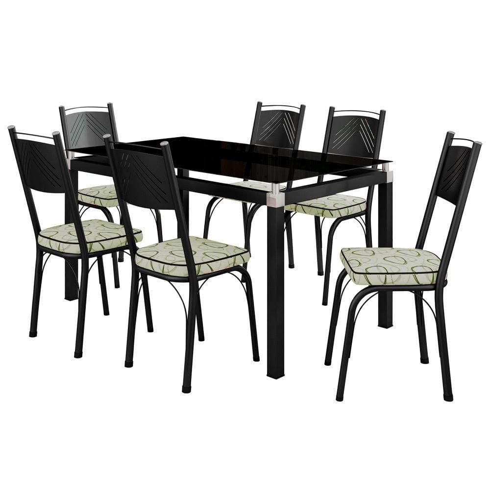 Conjunto De Mesa 4 Cadeiras Vidro Preto Azul Turquesa
